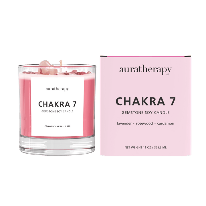 Chakra 7 Strawberry Quartz Gemstone Candle